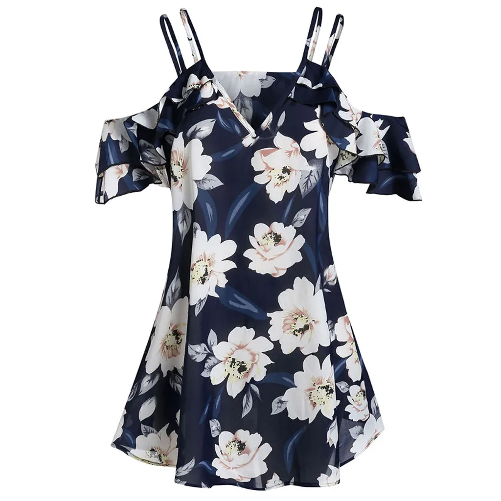 

Plus Size Floral Print Blouse Women Vintage Womens Tops And Blouses Streetwear Cold Shoulder Ladies Tops Tunic Clothes