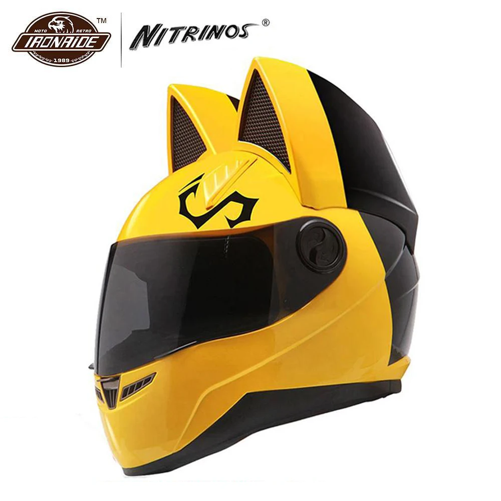 Vente Nitrinos Moto Casque Femmes Chat Intégral Casco Cornes De