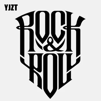 

YJZT 12CM*14.9CM Cartoon text Rock and Roll Decal Vinyl Black/Silver Car Sticker C22-0712