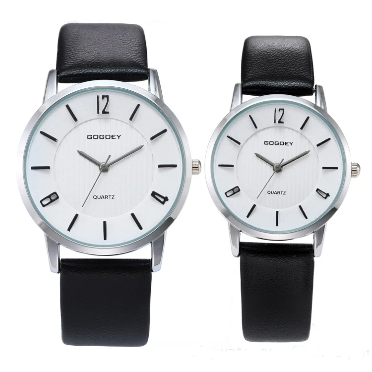 Роскошные Gogoey бренд Пара часы для мужчин женщин Pu мужские часы с кожаным ремешком наручные go8527 - Цвет: Black
