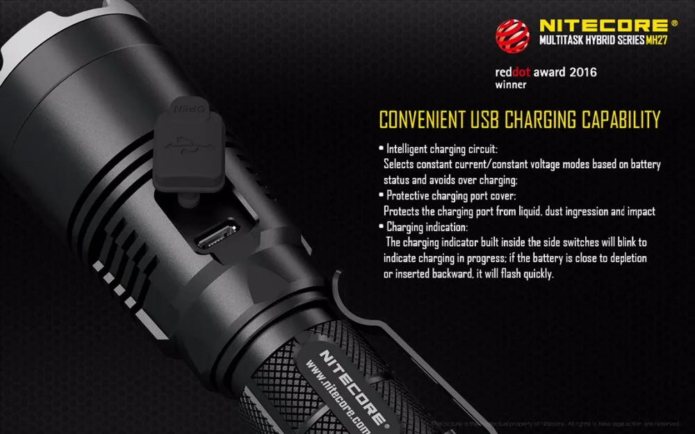 Metros de Alumínio à Prova Nitecore Recarregável Lanterna Lumen Feixe Distância 462 Dmultiágua Luz Tocha Multitarefa Mh27 Max.1000 7 High Quality Luzes e Iluminação