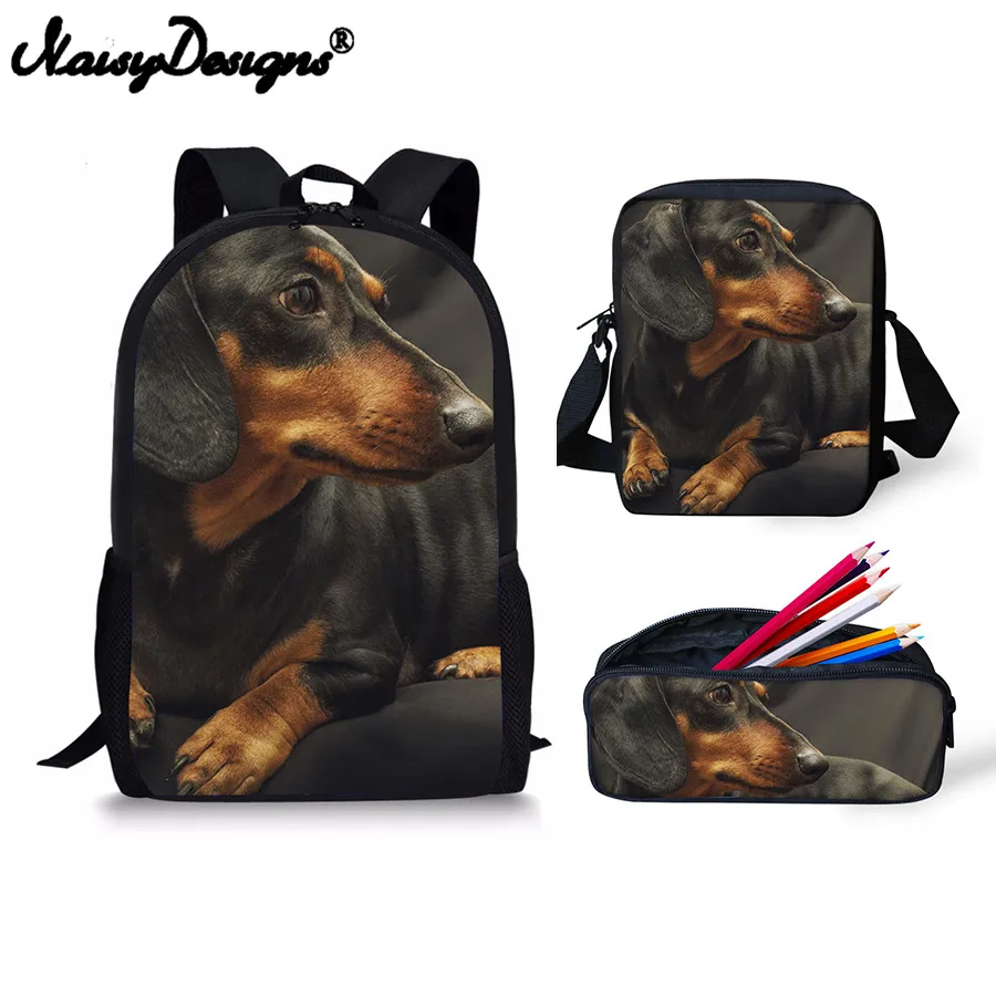 

Shoulder Crossbody Backpack Dachshund Dog Print For Women Girl School Black Bag Travel Rucksack Fashion Man 3pcs Sets Animal 3D