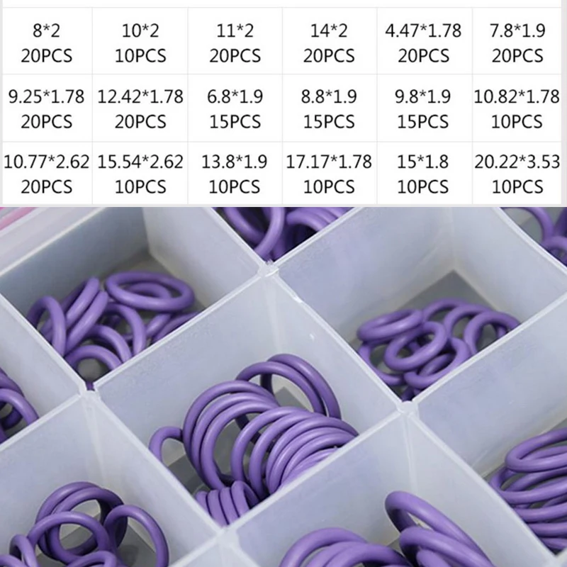 O Ring Set Air Conditioning Repair Kit O Ring Set Seal Kit R134a R12 HNBR Rubber O-Rings Assortment for Car Automotive Air Conditioner A/C System Repair Tool