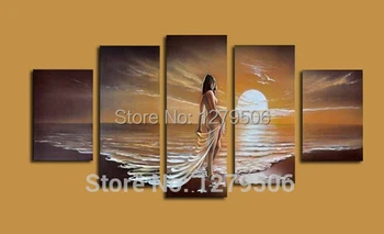 

5 Pcs/set 100% Hand-painted Beauty Nude On The Seaside Art Decoration Oil Painting On Canvas Wall Pictures For Living Room