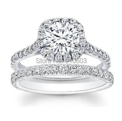 Brilliant Round Cut 2 Carat Simulated Diamond Halo Engagement Rings Brilliant Round Cut 2 Carat Simulated Diamond Halo Engagement Rings Real 9k White Gold Wedding