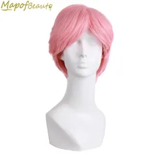 MapofBeauty 1" короткий волнистый парик для косплея для мужчин розовый синий белый синтетические волосы термостойкие Хэллоуин поддельные волосы челка шиньоны