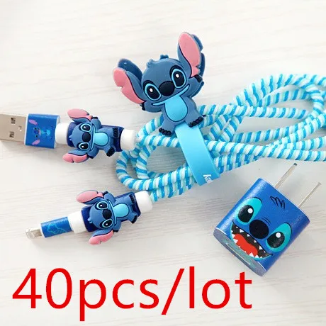 

40pcs/lot Lovely Cartoon USB Cable Earphone Protector Set with Cable Winder stickers Spiral Cord protector For iphone 5 6 6s 7