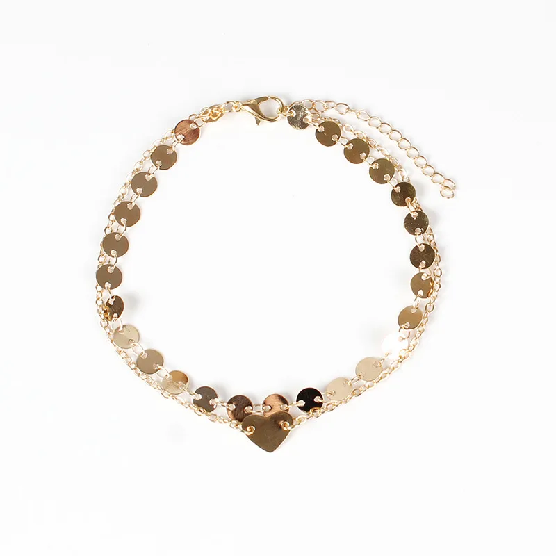 

Trendy Fashion Heart Sequins Footchain Anklets Bohemian Beach Multilayer Ankle Bracelets for Women Jewelry