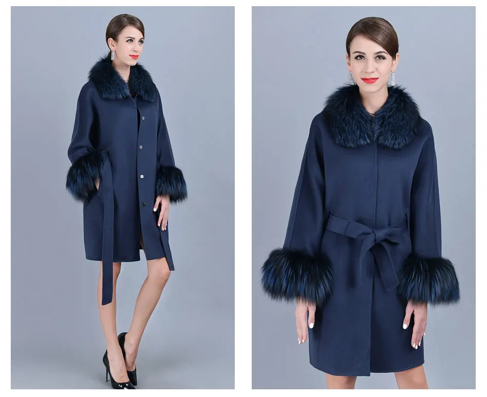 HDHOHR, горячая распродажа, кашемировое пальто для женщин, зимнее, рукав, воротник с натуральным лисьим мехом, куртка из натурального Лисьего меха, пальто для женщин