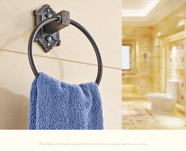 Европейский стиль античная ванная подвесное металлическое изделие вешалка для полотенец круглые медные кольца для полотенец резные настенные аксессуары для ванной комнаты