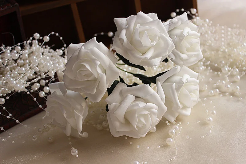 72 шт. мятный зеленый искусственные цветы свадебные букет свадебные декоративные цветы домашний декор мятный Свадебный центральный - Цвет: White