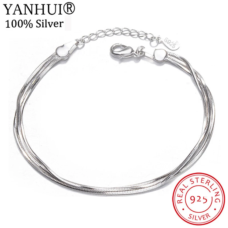 

YANHUI Original 925 Sterling Silver Three-Line Snake Bone Bracelets Fashion Chain Bracelets Wedding Jewelry Gift for Women HSK19