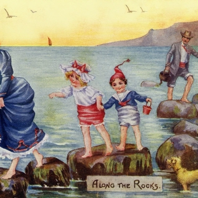 Seashore. Walking On The Rocks Poster Print By Mary Evans Picture Librarypeter & Dawn Cope Collection (24 X 18)