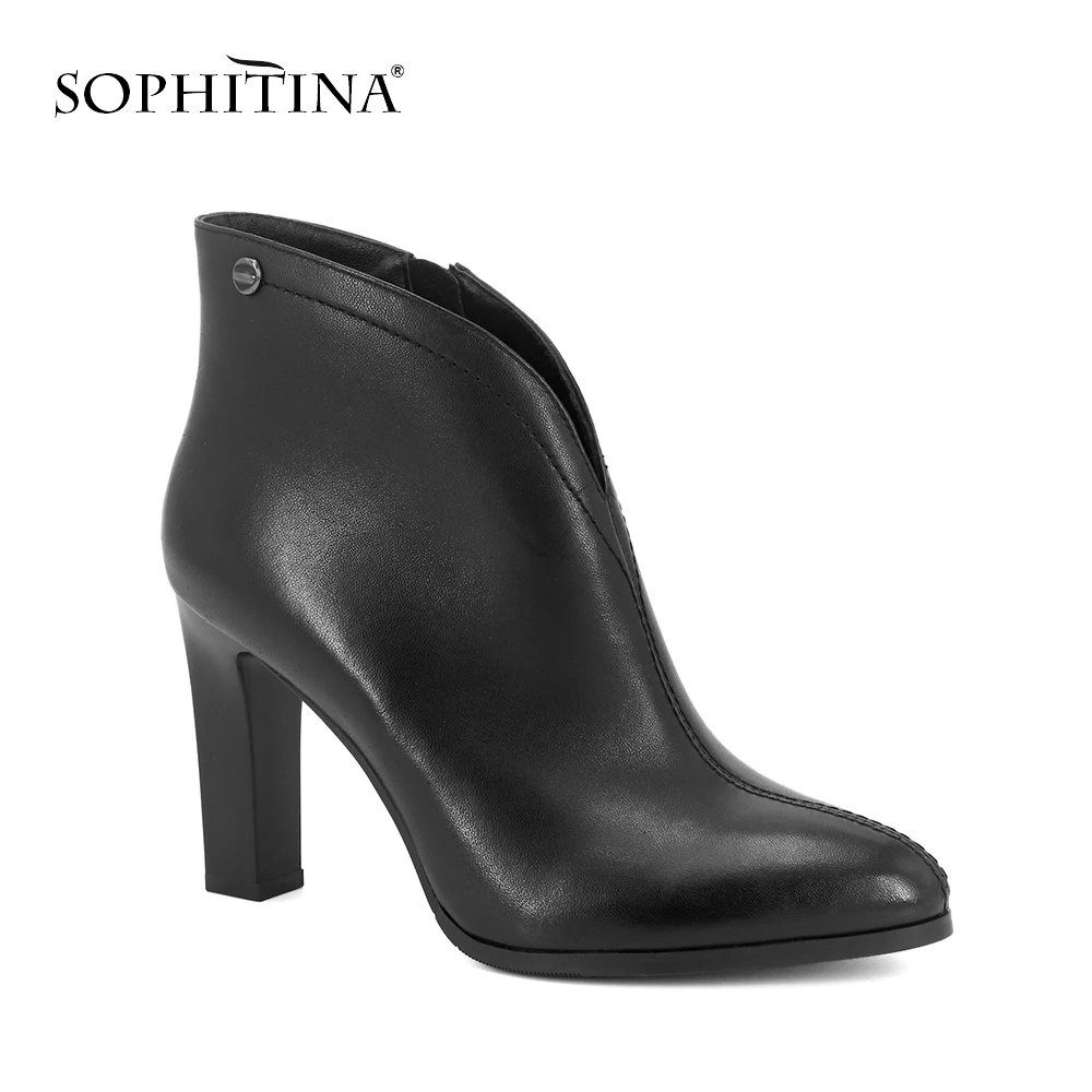 

SOPHITINA 2018 Autumn Genuine Leather Ankle Boots Quality Sexy Pointed Toe High Heels Boots Solid Party Office Lady Shoes B78