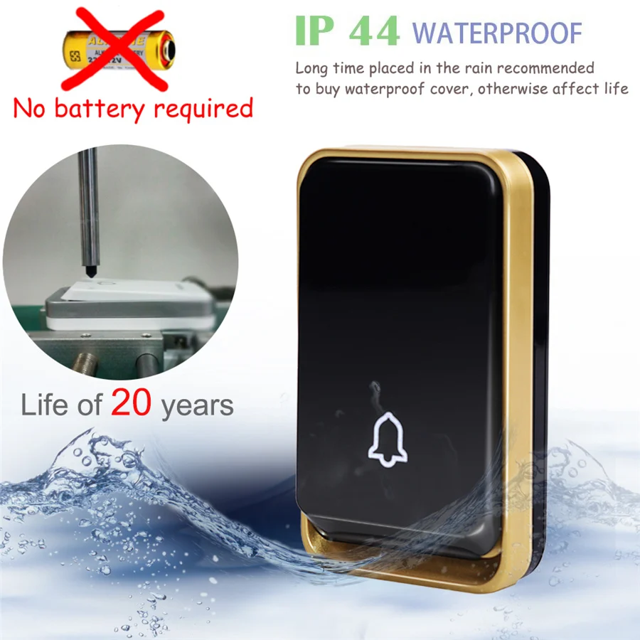 SMATRUL self powered Wireless DoorBell Waterproof no battery EU UK plug smart home Door Bell chime 1 Transmitter 1 2 Receiver SMATRUL self powered Wireless DoorBell Waterproof no battery EU UK plug smart home Door Bell chime 1 Transmitter 1 2 Receiver