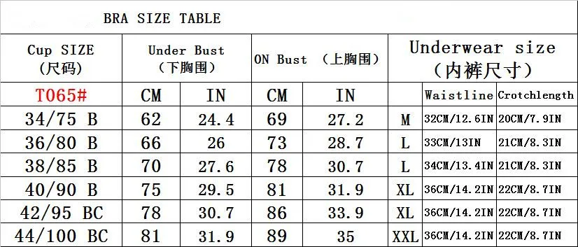 Ladies Bra Size Chart