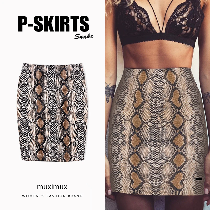 

2018 Summer Women Skirts Series Fashion Sexy Snakeskin Printed Tube Pencil Mini Skirt For Women