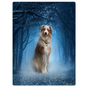 

HommomH Blanket Throw Comfort Warm Soft Plush Throw For Sofa Cute Dog Mysterious Forest Blue