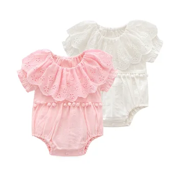 

2018 New Summer Baby Girl Short-sleeve Bodysuit Cotton Ruffle Pan Collar 1Piece Overall Infant Girls Clothing Born Gift 3m 6m 9m