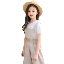 Новые летние хлопковые льняные широкие штаны, ремни для девушек, брюки, детская одежда, свободные длинные штаны с эластичной резинкой на талии, размер 110-160