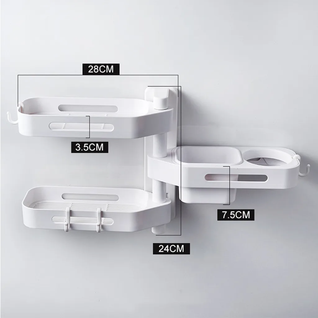 

3 Tier 180 Degree Free of Punch Rotating Wall Mount shelf Bathroom Storage Rack Box home holder Organizer Accessories #6/6