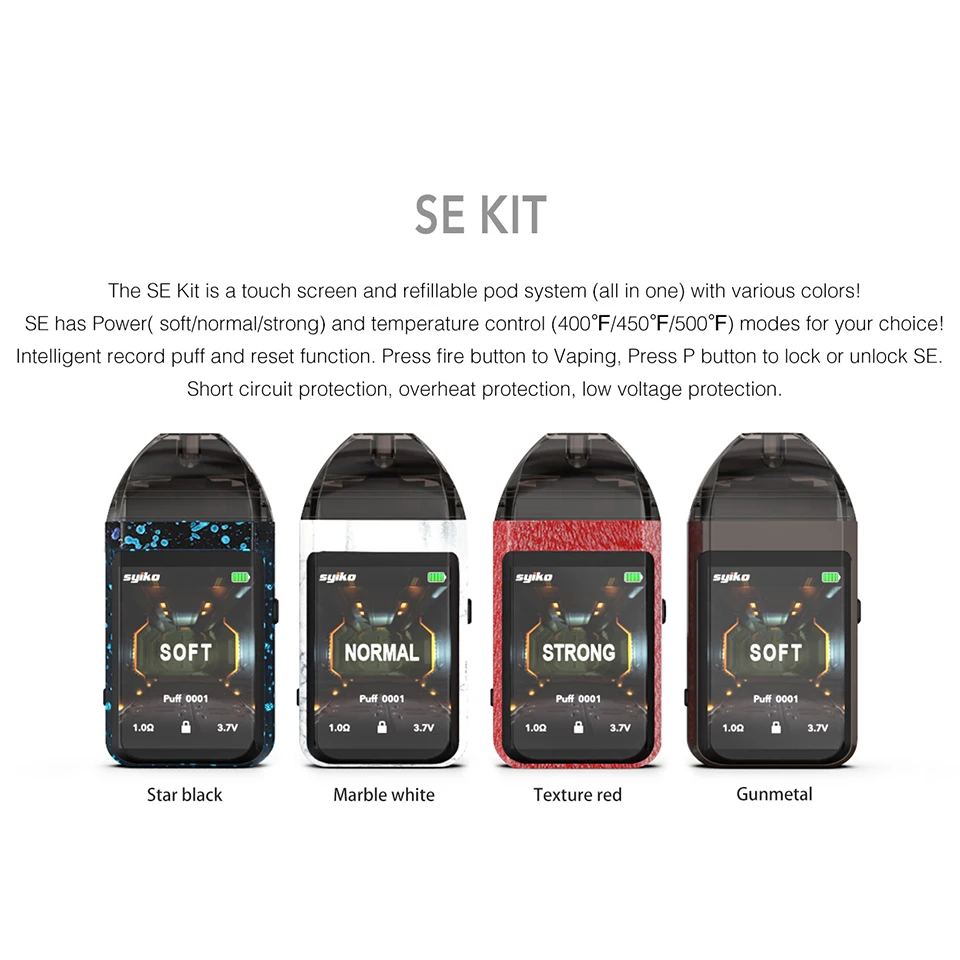 Updated Newest Portable Syiko SE Touch Pod kit 650mAh Built-in Battery Vape Electronic Cigarette 2ml Pod Vape kit VS Aspire AVP (2)
