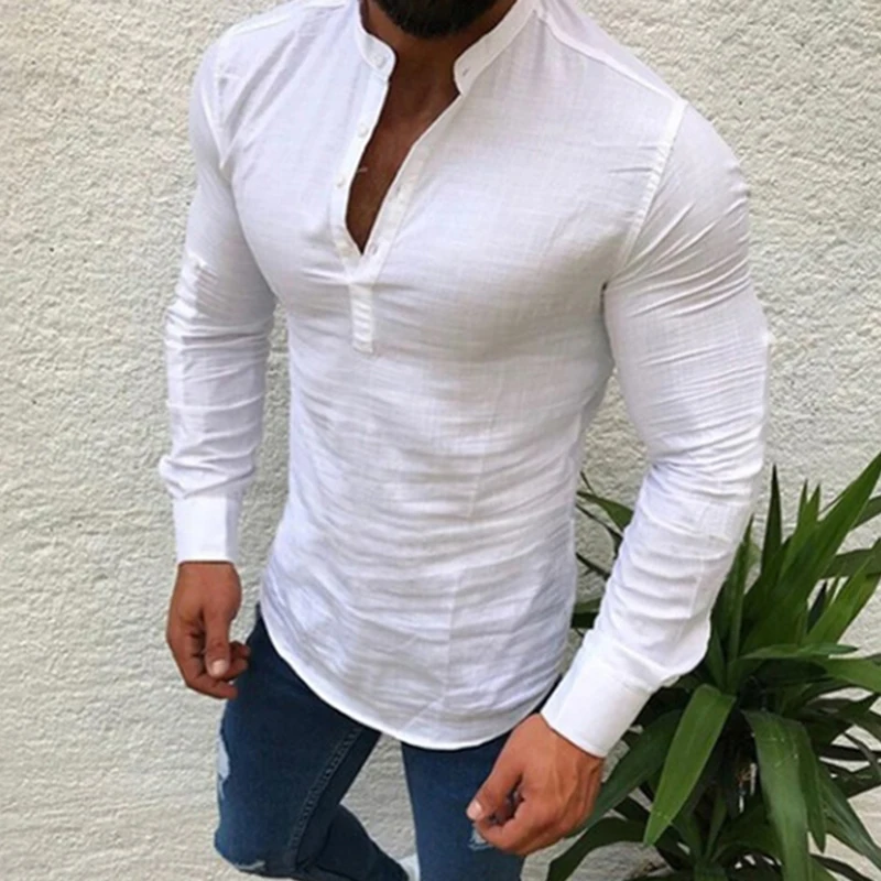 M-3XL Men's Shirt Man Casual Long Sleeve Pure Color Blouse Shirt Men Spring Autumn Hot Shirt Slim Fit Cotton Linen Thin Shirts