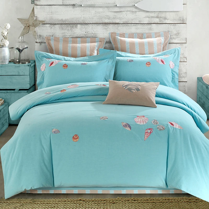 Queen King size Pure Cotton Grey Bedding sets Soft Bedclothes Embroidery Deer Penguin Bed sheet set Duvet cover Pillowcases 4Pcs