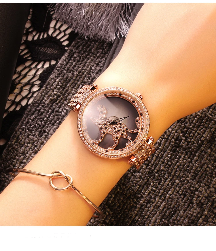 Новые роскошные Брендовые женские часы Леопард с кристаллами, женские модельные часы, модные часы из розового золота, женские наручные часы с золотыми бриллиантами