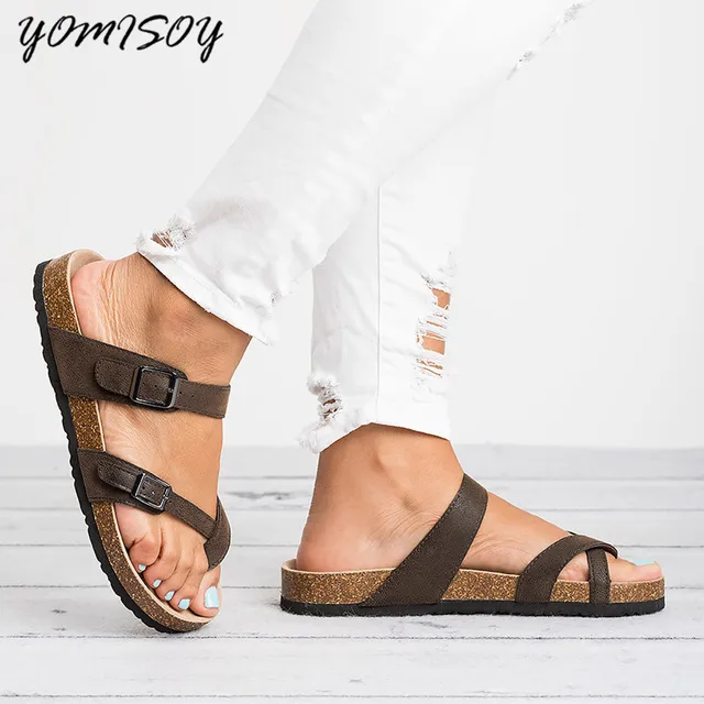 2018 Summer Shoes Women Casual Gladiator Flat With Mid High Heels Buckle Women Sandals