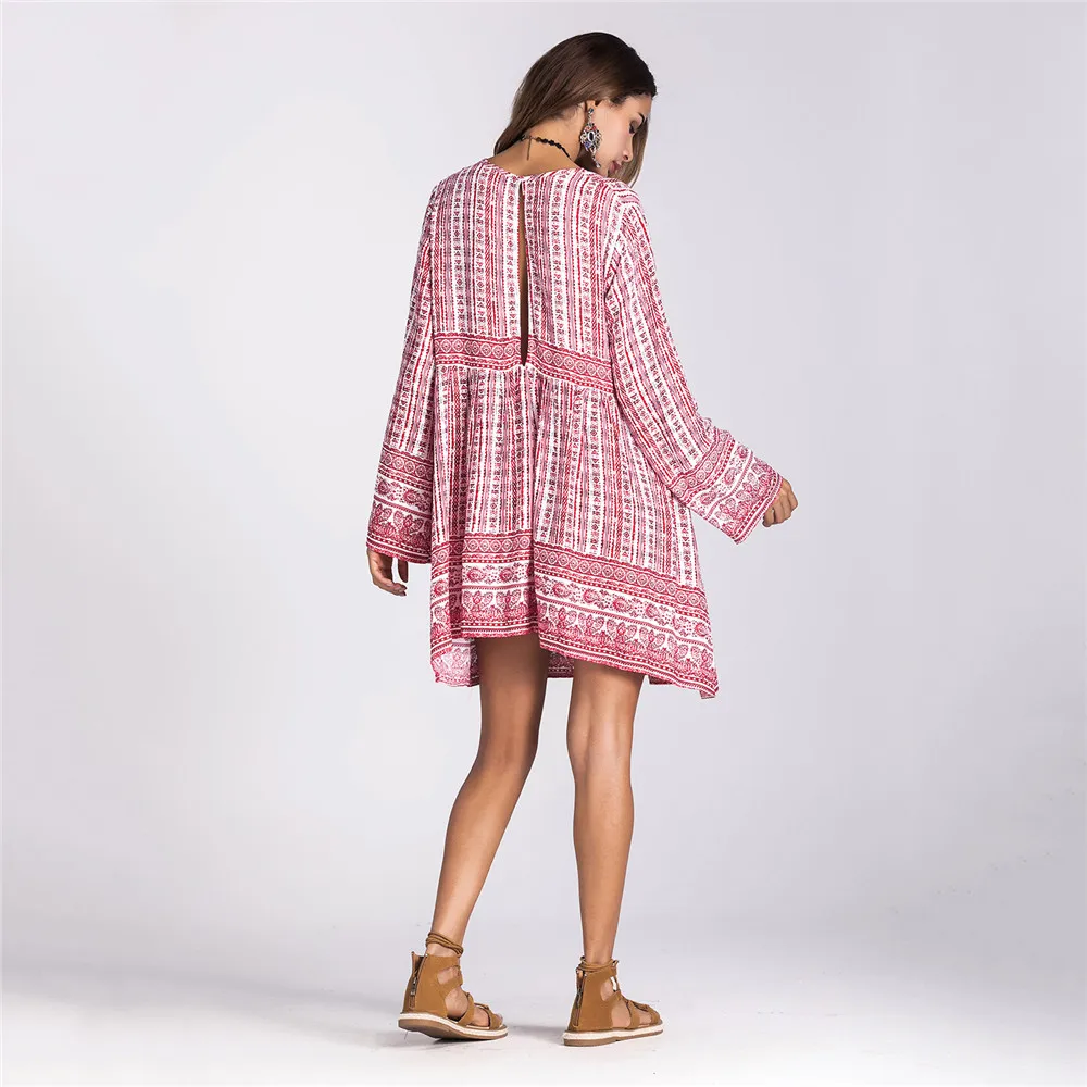 Autumn Sexy Deep V neck Beach dress For Women Boho Long Sleeve Printed Dress Women Beach Sundress Casual Women's Dresses Female (11)