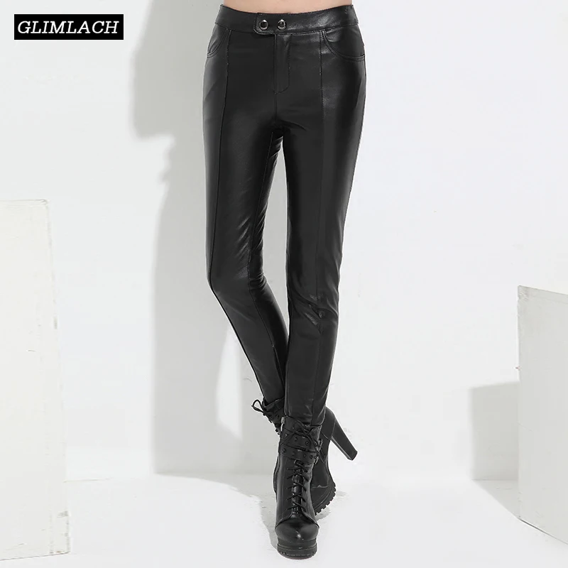 

New Lady Sheepskin Real Leather Trousers Black Slim High Waist Streetwear Plus Size Autumn Women Genuine Leather Pencil Pants