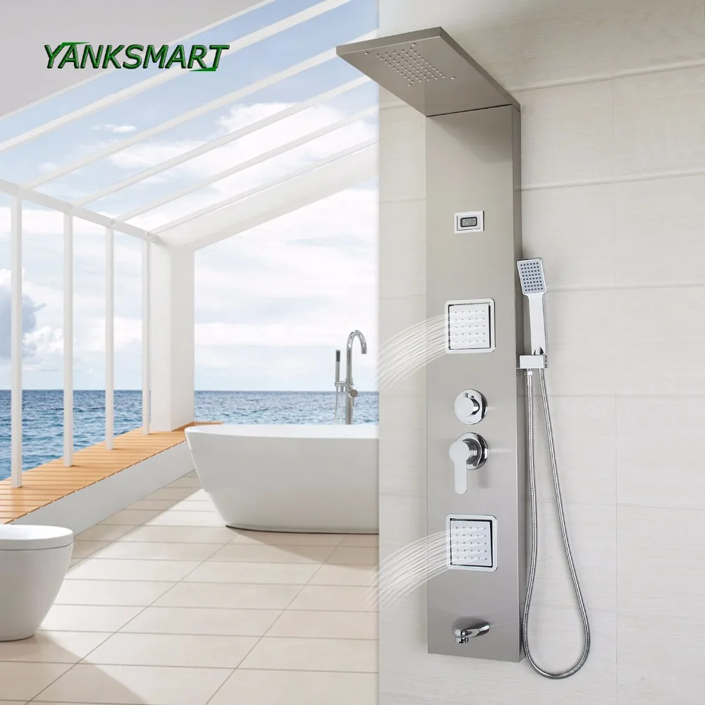 YANKSMART UK душевая панель экран колонны никелированный матовый цифровой кран из