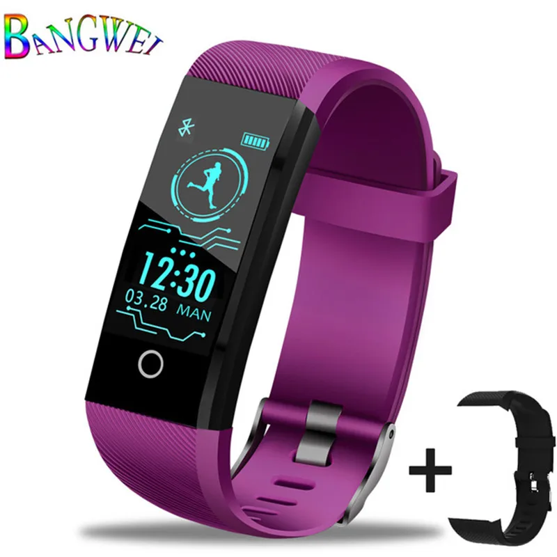 BANGWEI смарт-браслет, трекер сердечного ритма, кровяное давление, кислород, фитнес wrisband IP68, водонепроницаемые Смарт-часы для мужчин wo - Цвет: purpleBAND