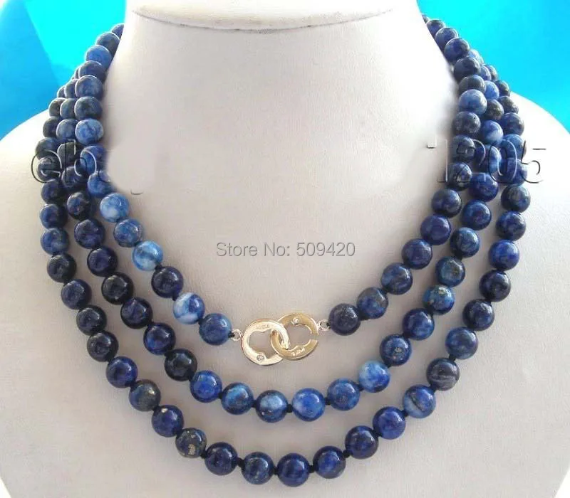 

W&O655 >>52" Natural 8mm Round Blue Lapis Lazuli Necklace 14k