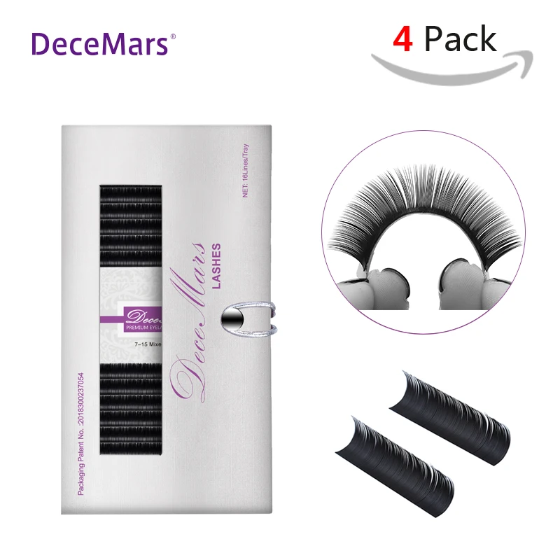 

DeceMars 4cases/lot eyelash extension J B C D All Size in one tray Synthetic Mink Eyelash Extension for Grafting Eyelash