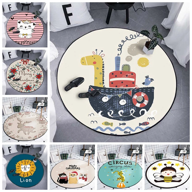 Детский ковер с мультяшными животными декоративные круглые коврики в