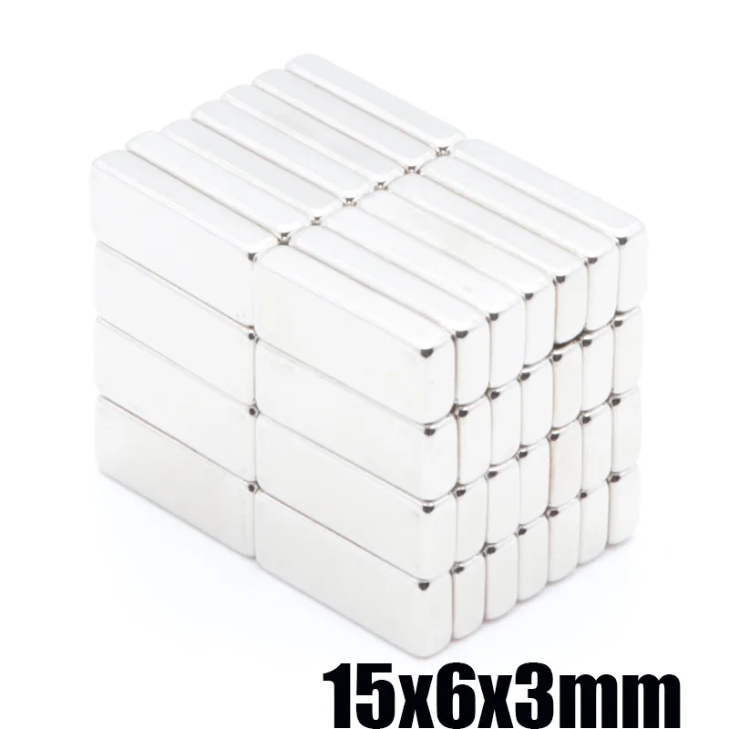 100pcs 15x6x3 mm N35 Strong Square NdFeB Rare Earth 15x6x3 mm