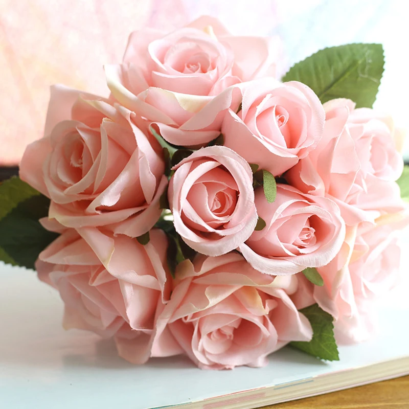 Розы 6 шт голова+ 3 шт бутон искусственный цветок для свадьбы День Святого Валентина вечерние букет невесты шелковый декоративный цветок розы