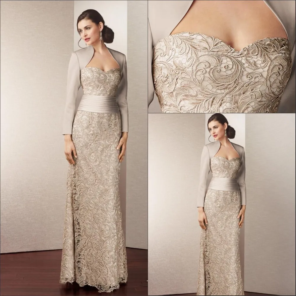 

Custom Made Satin Lace Long Elegant Mother Of Bridemaid Dresses With Jacket 2015 Plus Side Women Dress For Wedding