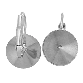 

8SEASONS 0.8mm Stainless Steel Lever Back Earring Clip Findings Round Silver Color Cabochon Settings(Fit 12mm)18x13mm,10PC