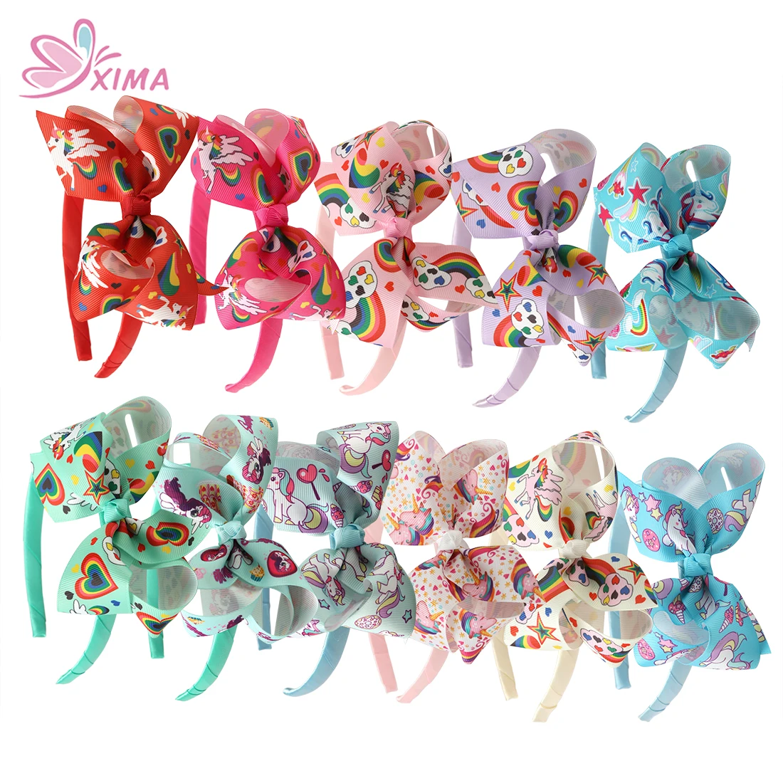 XIMA 11 шт./лот 4,5 ''girls аксессуары для волос ленточная печать единорог банты для волос, ободок повязка на волосы с единорогом для детей