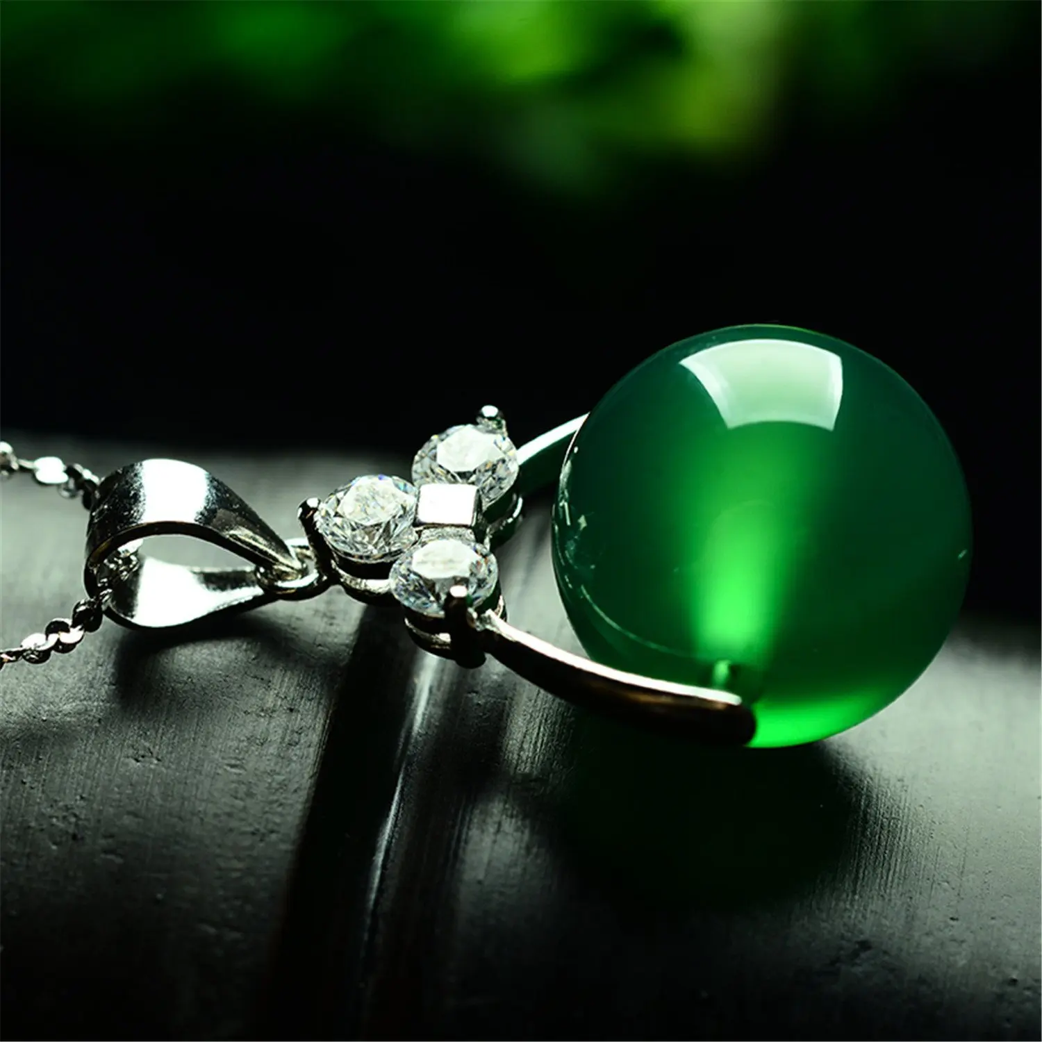 Women Silver Green Ball Bead Jade Gemstone Pendant Necklace Jewelry Gift Natural|gift necklace|gift giftsgift women |