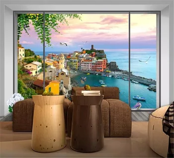

Custom Photo 3d Wallpaper 3d Window Beautiful Seaside Scenery TV Background Wall Decoration Mural Wallpaper