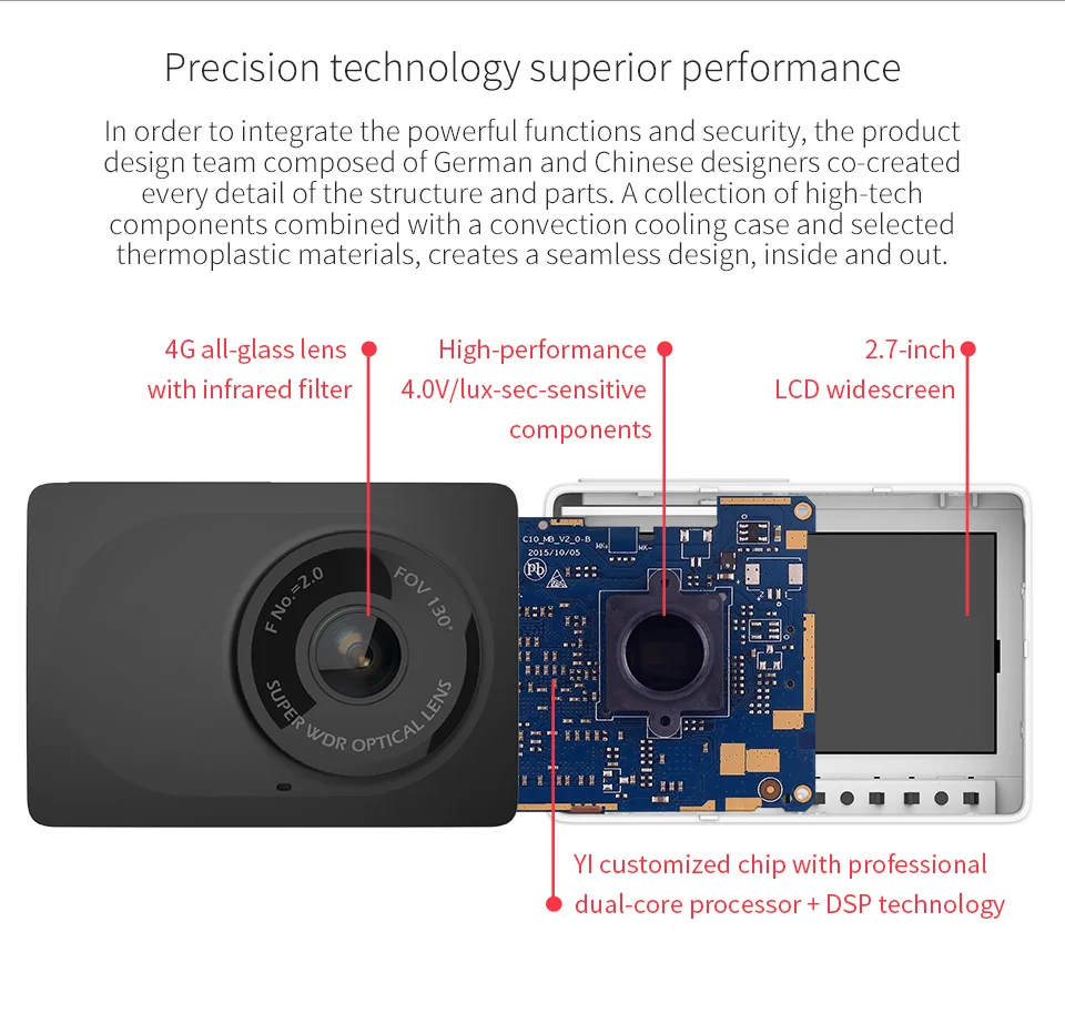 Автомобильный видеорегистратор YI Compact Dash Camera | Разрешение 2.7K | Широкий угол обзора 130° |