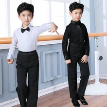 ¡Novedad de 2018! traje de baile latino vintage para niños camisetas de escenario competitivo + pantalón + corbata disfraz de chico a la moda para niños ropa de jazz Q11234