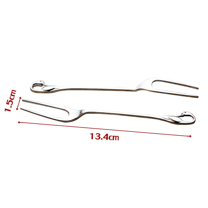 FHEAL Creative Kitchen Dining Bar Swan Dinnerware Spoons Forks Alloy Silver Coffee Spoon Two Teeth Fruit Dessert Forks Flatware (7)