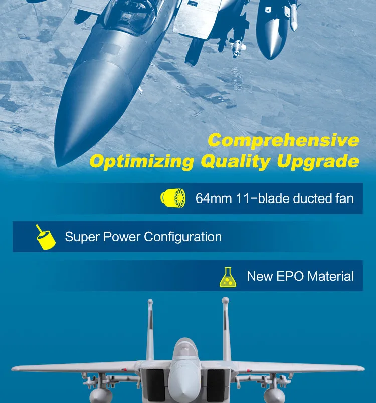 Радиоуправляемый самолет FMS 64 мм F15 F-15 V2 Eagle Ducted Fan EDF Jet Sky Camo 4S масштаб Warbird модель истребителя Хобби Самолет авиация Avion PNP