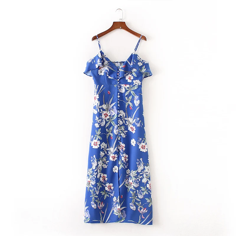 2017 Fashion Blue Floral Print Boho Style Women Dress Ruffles Strap Maxi Long Dress Summer Beach Sexy Party Dresses Vestidos long-floral-maxi : image 2017 Fashion Blue Floral Print Boho Style Women Dress Ruffles Strap Maxi Long Dress Summer Beach Sexy Party Dresses Vestidos long-floral-maxi