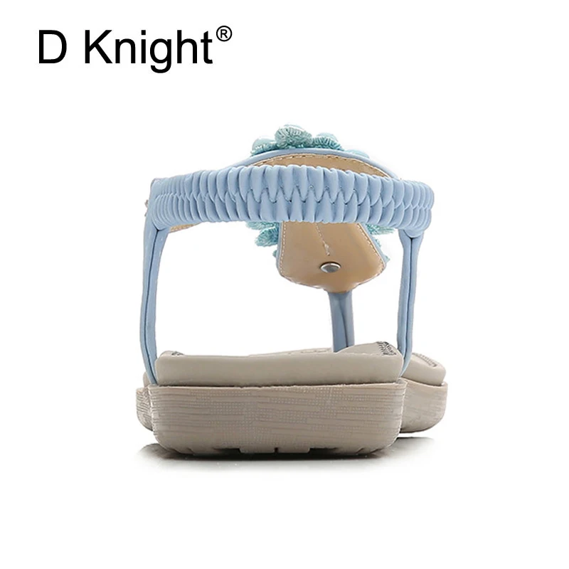 D Knight New women Bohemia Flat Sandals Shoes Woman Rhinestone Flip Flop Crysta Flower Beach Sandals Casual Shoes Big Size 36-42 (18)
